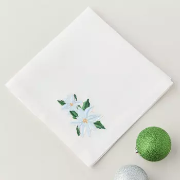 Салфетка сервировочная Amitile Новый Год Пуансетия, рисунок голубой