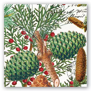 Салфетки бумажные трехслойные Michel Design Works Шишки еловые 20шт 16х16см