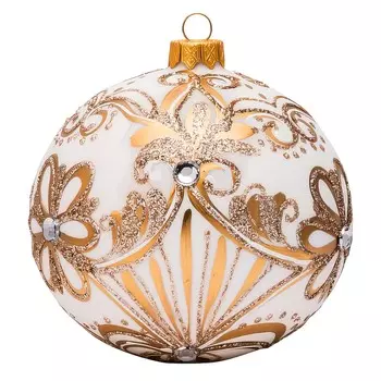 Шар новогодний 10см Коломеев Графика белый с золотом