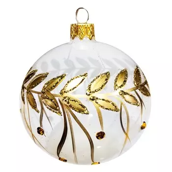 Шар новогодний Коломеев Графика белый с золотом 8см