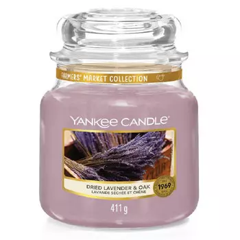 Свеча средняя в стеклянной банке Yankee Candle Кора дуба и лаванда