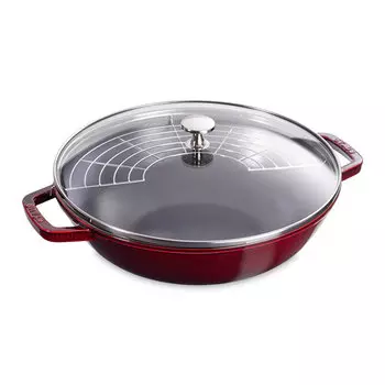 Вок Staub 30см со стеклянной крышкой, гранат