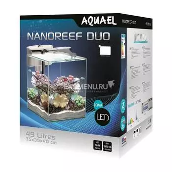 Aквариум AQUAEL NANO REEF DUO LED белый, 49 л., (35*35*40), внешний фильтр VERSAMAX 3 белый, светильник LEDDY SLIM DUO MARINE &amp; ACTINIC 10W белый