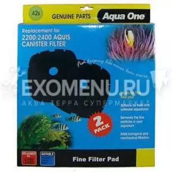 Aqua One Sponge Pad 42s - Губка тонкой очистки (35 ppi) для внешних фильтров Nautilus 2700, черная, 2 шт