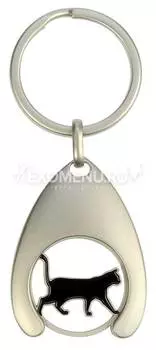 BLUE BUG Брелок металлический "Чёрная кошка с монеткой", серебристый, 30х43мм (Германия)