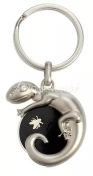 BLUE BUG Брелок металлический с монеткой "Геккон", 35х38мм, серебристый (Германия)