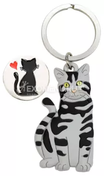 BLUE BUG Брелок ПВХ "Кошка с монеткой", серый, 34х34мм (Германия)