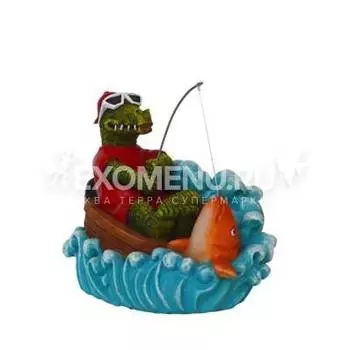 Декорация Грот "Крокодил на рыбалке" 11.5*7.5*9 см