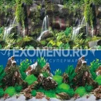 Фон 9026/9028, 0,3*15м "Тропический водопад/Скалы в глубине"