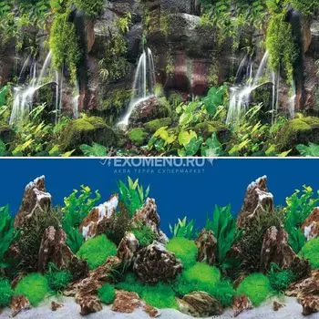 Фон 9026/9028, 0,6*15м "Тропический водопад/Скалы в глубине"