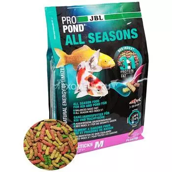 JBL ProPond All Seasons M - Основной всесезонный корм в форме плавающих палочек для карпов 35-55 см, 2,2 кг (12 л)