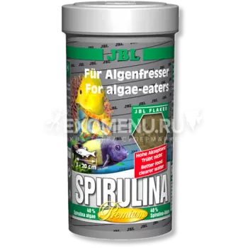 JBL Spirulina - Основной корм премиум-класса в форме хлопьев для растительноядных аквариумных рыб, 250 мл (40 г)