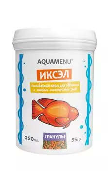 Корм AQUAMENU Иксэл 250 мл, плавающие гранулы для крупных и хищных рыб