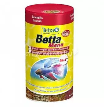 Корм для бойцовых рыб Tetra Betta Menu 100 мл, 4 вида корма (мини-хлопья, гранулы, чипсы, артемия)