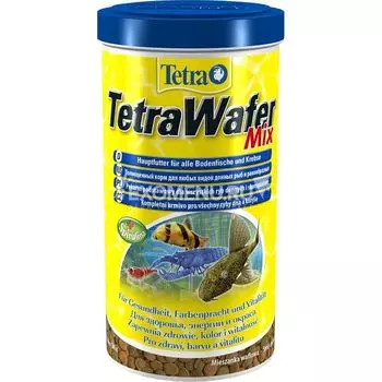 Корм основной с креветкой для плотоядных, травоядных донных рыб TetraWaferMix таблетки 1000 мл