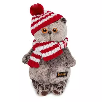 Мягкая игрушка "Басик в полосатой шапке с шарфом"