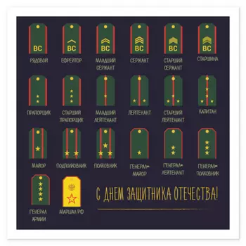 Открытка на магните с конвертом «Погоны. С днем защитника отечества!»