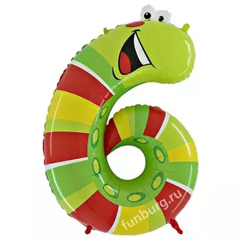 Шар из фольги «Цифра 6 гусеница»