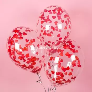 Шар с конфетти «Сердечки» красные
