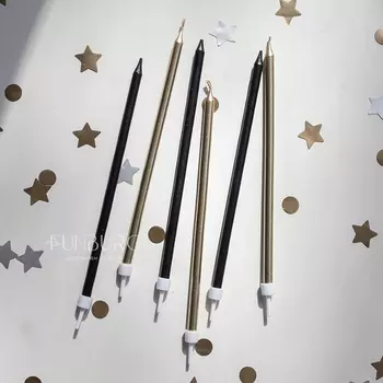 Свечи для торта «Черный и золото», 6 шт.