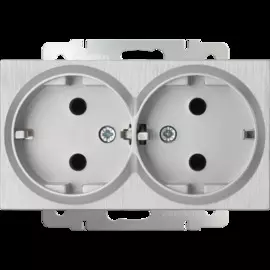 Розетка двойная с заземлением (серебряный рифленый) Werkel WL09-SKG-02-IP20 4690389131288