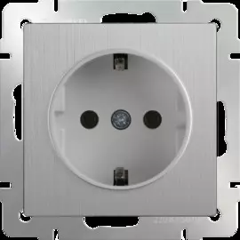 Розетка с заземлением (cеребряный рифленый) Werkel WL09-SKG-01-IP20 4690389085079