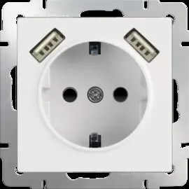 Розетка с заземлением, шторками и USBх2 (белая) Werkel WL01-SKGS-USBx2-IP20 4690389073199