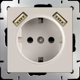 Розетка с заземлением, шторками и USBх2 (слоновая кость) Werkel WL03-SKGS-USBx2-IP20 4690389073205