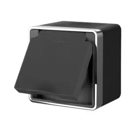 Розетка влагозащ. с зазем. с защит. крышкой и шторками Gallant (черный, хром) Werkel WL15-02-04 4690389130274