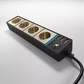 Розеточный блок 4-х местный + 3 USB черный, шампань рифленый Werkel WL20-04-03 4690389128417