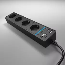 Розеточный блок 4-х местный + 3 USB черный Werkel WL20-04-03 4690389128400