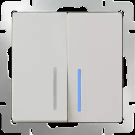 Выключатель двухклавишный проходной c с подсветкой (слоновая кость) Werkel WL03-SW-2G-2W-LED-ivory 4690389059278