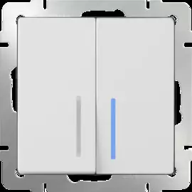 Выключатель двухклавишный проходной с подсветкой (белый) Werkel WL01-SW-2G-2W-LED 4690389059186