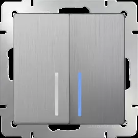 Выключатель двухклавишный проходной с подсветкой (cеребряный рифленый) Werkel WL09-SW-2G-2W-LED 4690389085161