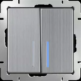 Выключатель двухклавишный проходной с подсветкой (глянцевый никель) Werkel WL02-SW-2G-2W-LED 4690389059223