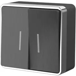 Выключатель двухклавишный с подсветкой Gallant (графит рифленый) Werkel WL15-03-03 4690389128288