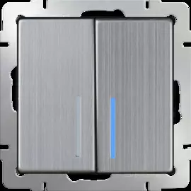 Выключатель двухклавишный с подсветкой (глянцевый никель) Werkel WL02-SW-2G-LED 4690389059230