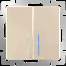 Выключатель двухклавишный с подсветкой (шампань) Werkel WL11-SW-2G-LED 4690389124662