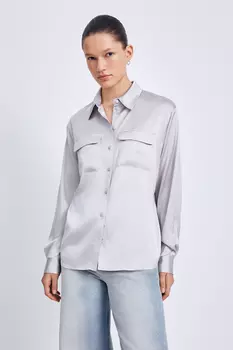 Атласная блуза с нагрудными карманами