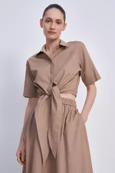 Блузка из хлопка и льна с завязками на поясе