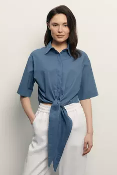 Блузка из хлопка и льна с завязками на поясе