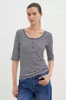 Блузка с округлым вырезом в полоску
