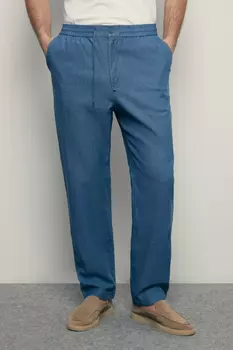 Брюки изо льна с эластичным поясом