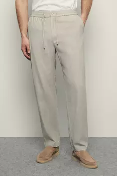 Брюки изо льна с эластичным поясом