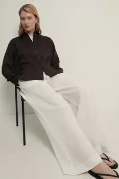 Брюки широкого кроя изо льна на резинке