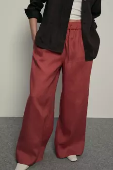 Брюки широкого кроя изо льна на резинке