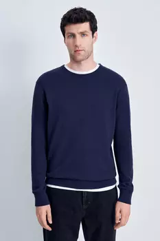 Джемпер из хлопка и шерсти с округлым вырезом