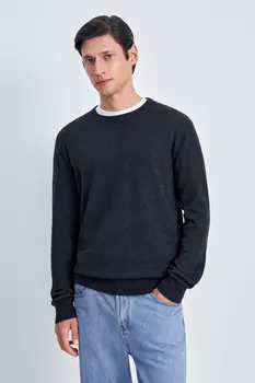 Джемпер из хлопка и шерсти с округлым вырезом