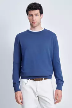 Джемпер из хлопка и шерсти с округлым вырезом