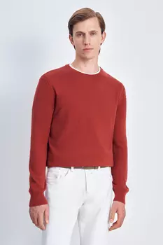 Джемпер из хлопка и шерсти с округлым вырезом